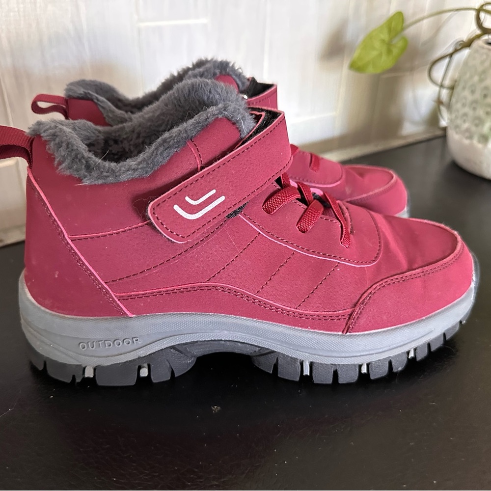 Fashion Brand Company Red and Gray Boots with Velcro Strap